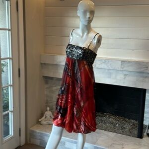 Alberto Makali Multiclored Silk Grommet Bodice Balloon Hem Dress Size 6